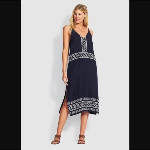Seafolly Brightfolk Blue Embroidered Lien Dress S - Picture 1 of 14